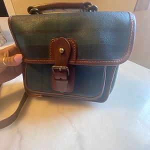 RALPH LAUREN Green and brown Watch Plaid Coated Canvas and Leather Crossbody Sho
